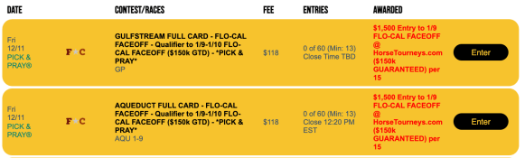 Single-Track Flo-Cal Faceoff Qualifiers on Aqueduct and Gulfstream ...